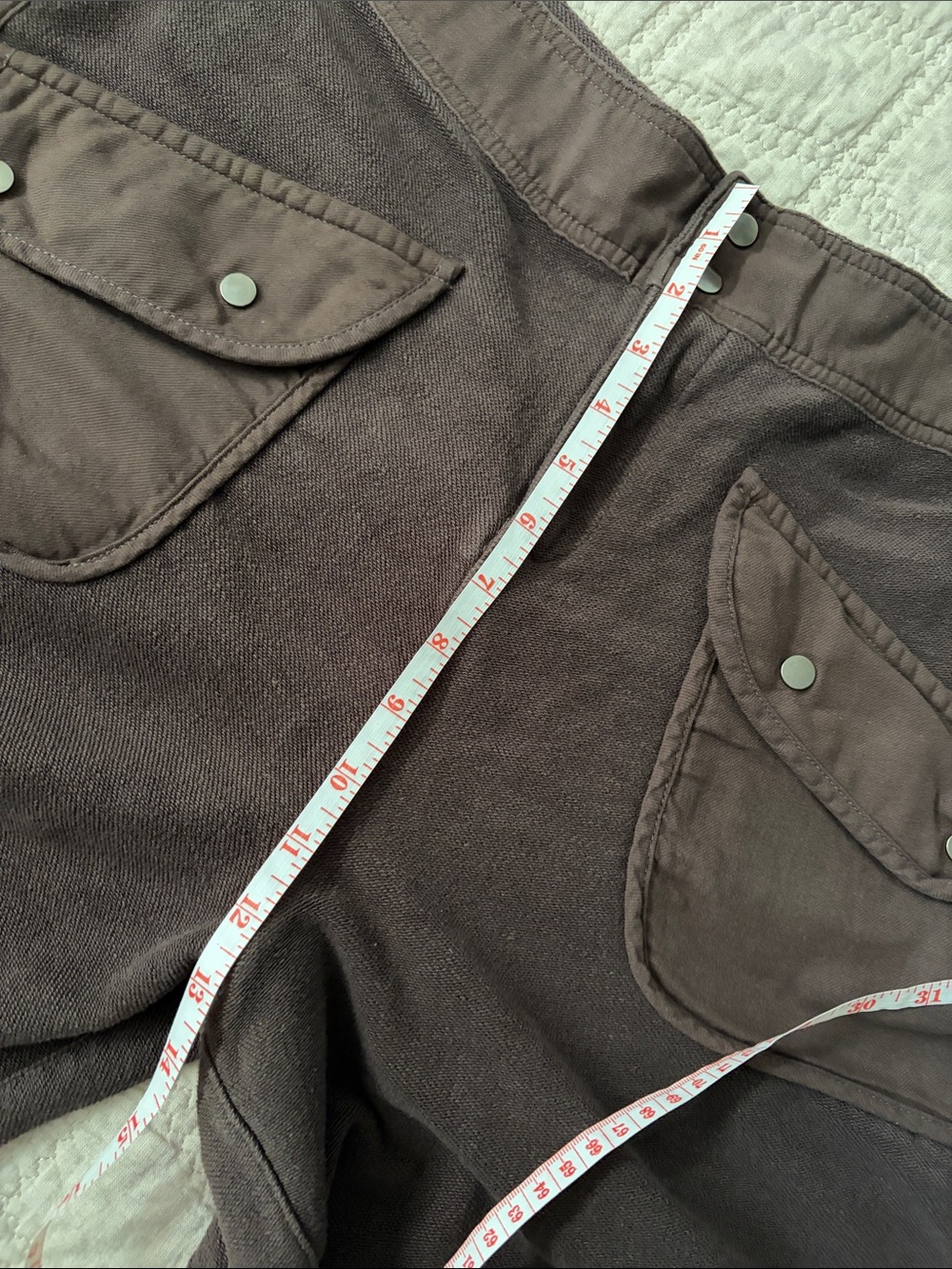 BiBi Brown Barrel Cargo Pants with Flap Pockets - Washed Terry Fabric- sz Large - Picture 9 of 14